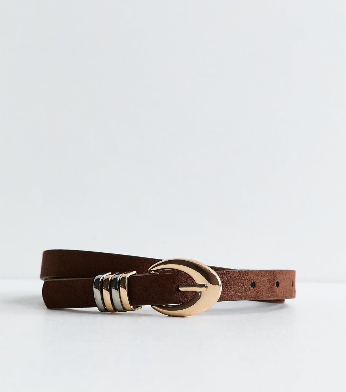 New Look New Look Dark Brown Faux Suede Belt With Mixed Metal Buckle