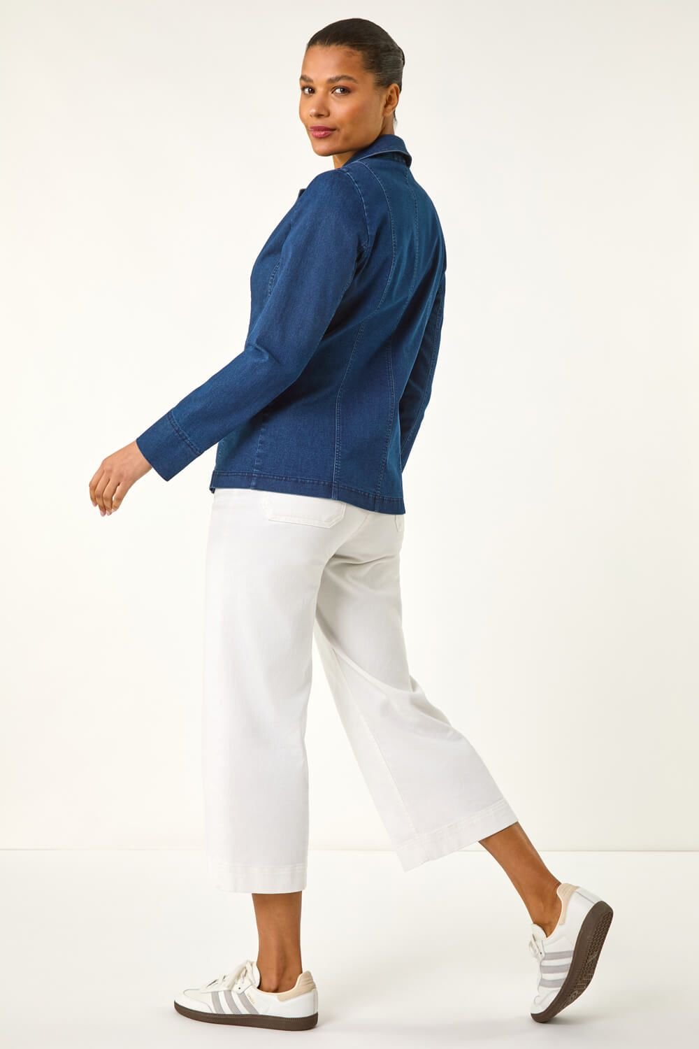 Roman Roman Women's Denim Collar Stretch Blazer in Indigo - 3