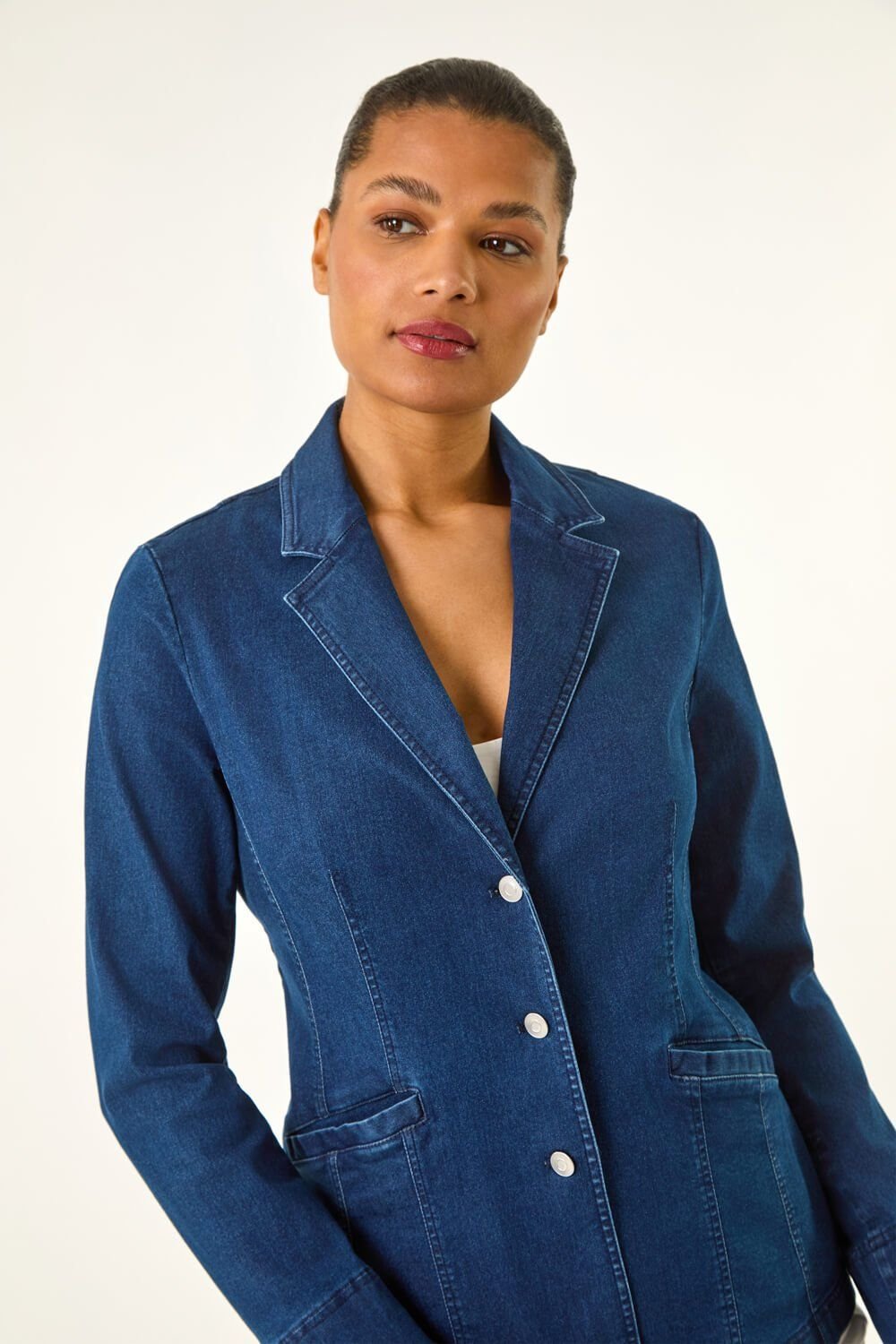 Roman Roman Women's Denim Collar Stretch Blazer in Indigo - 4