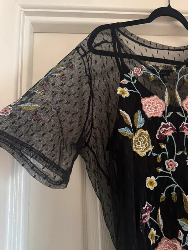 New Look Black mesh floral embroidered dress
