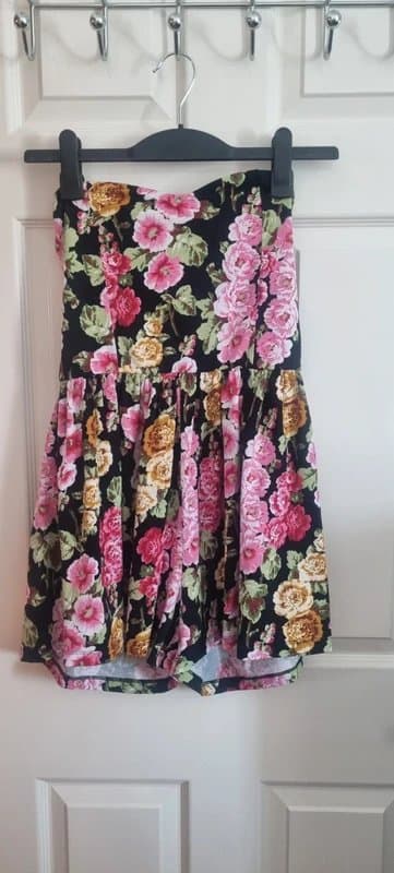ASOS Asos Black Floral Strapless Playsuit size 12