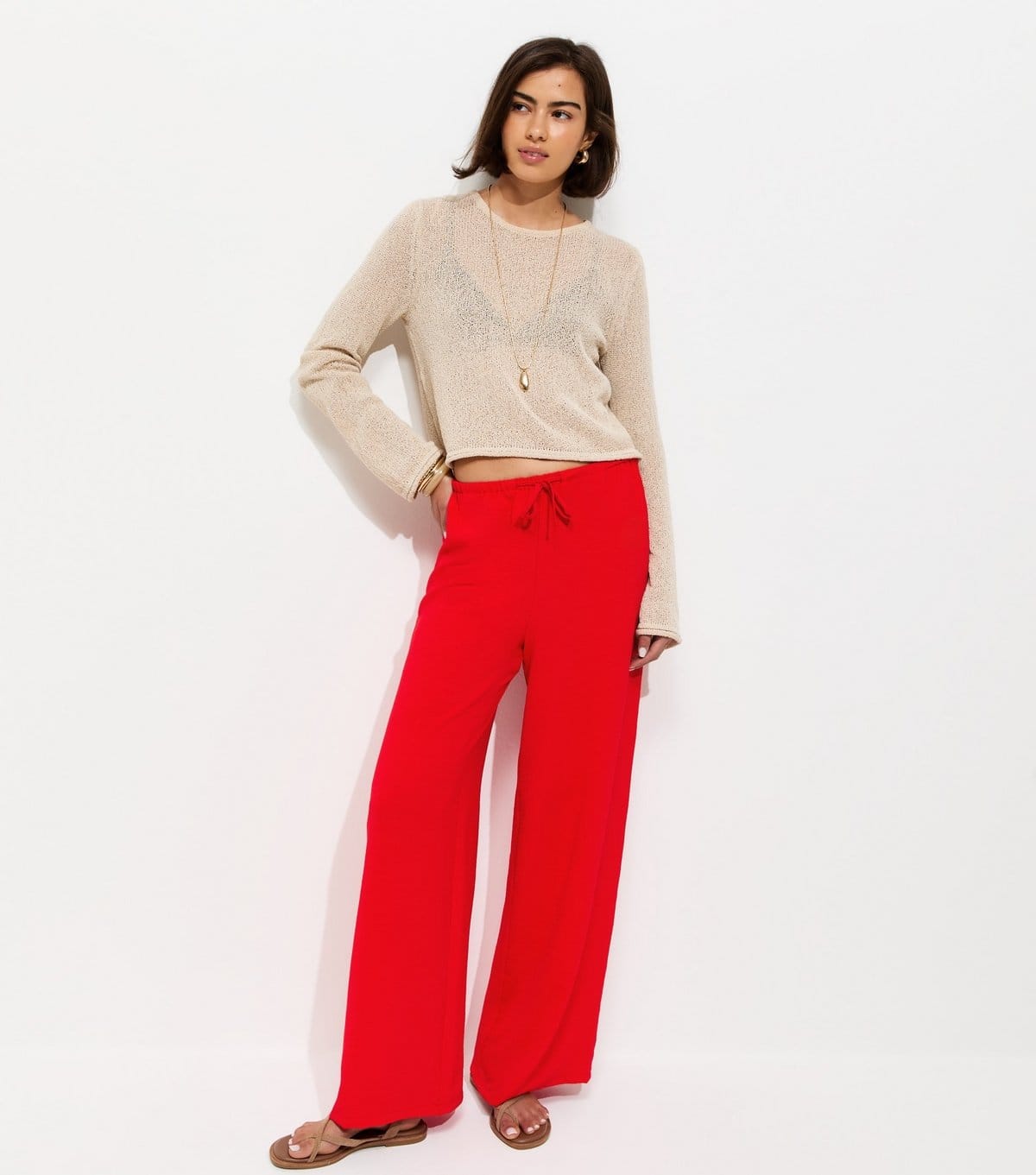 New Look Red Woven Wide Leg Trousers