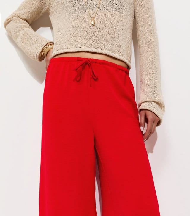 New Look Women's Bright Red Drawstring Waist Wide Leg Trousers New Look - 2