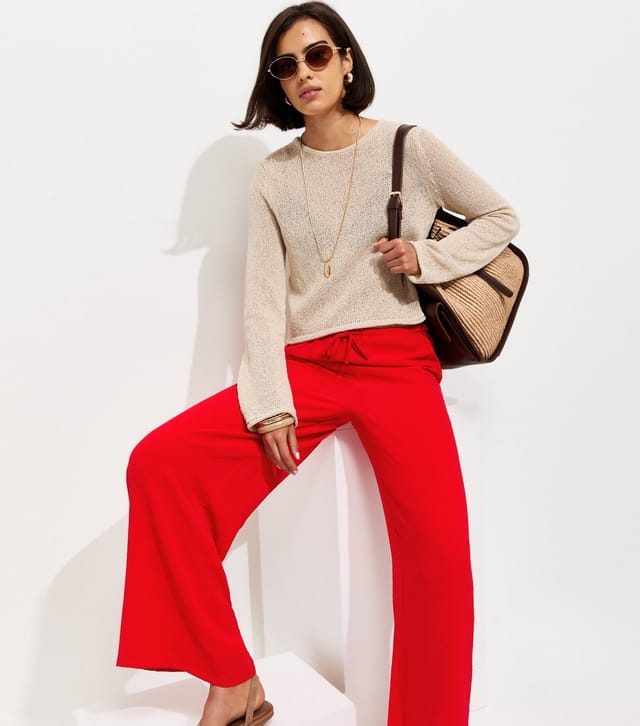 New Look Women's Bright Red Drawstring Waist Wide Leg Trousers New Look - 3