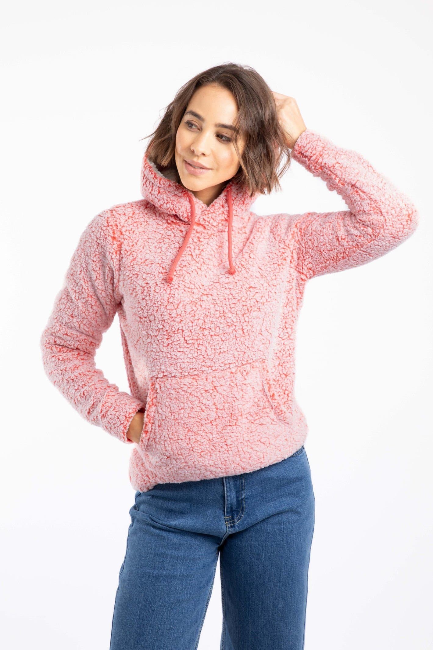Weird Fish Weird Fish Women's Yara Cosy Fleece Hoodie in Coral
