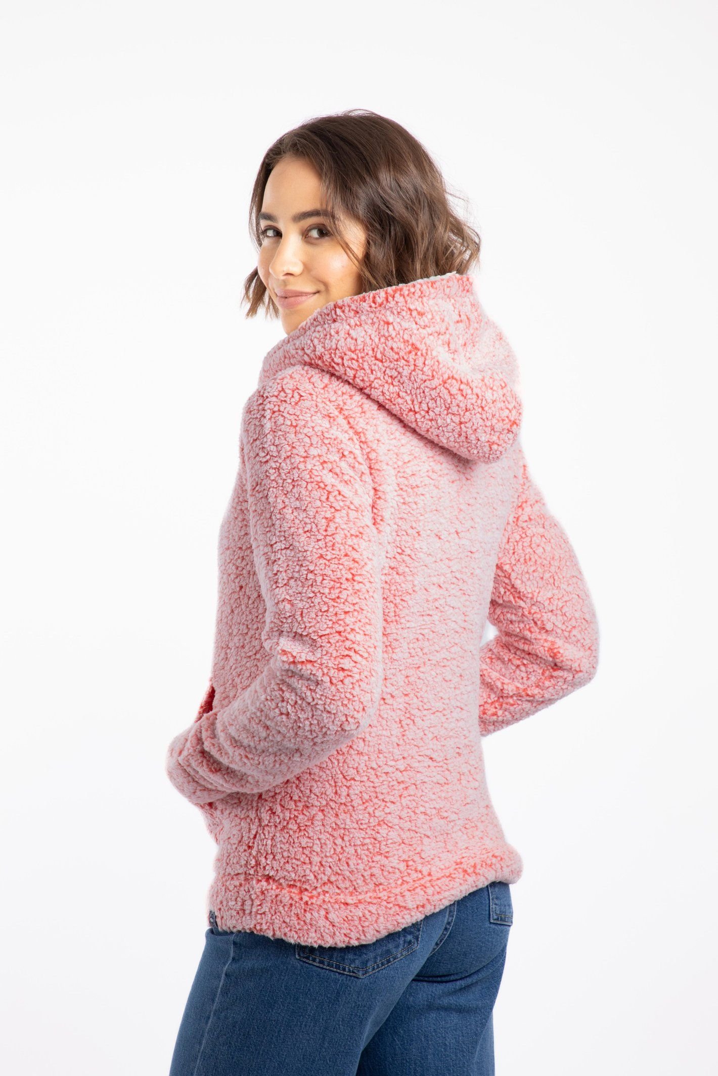 Weird Fish Weird Fish Women's Yara Cosy Fleece Hoodie in Coral - 3