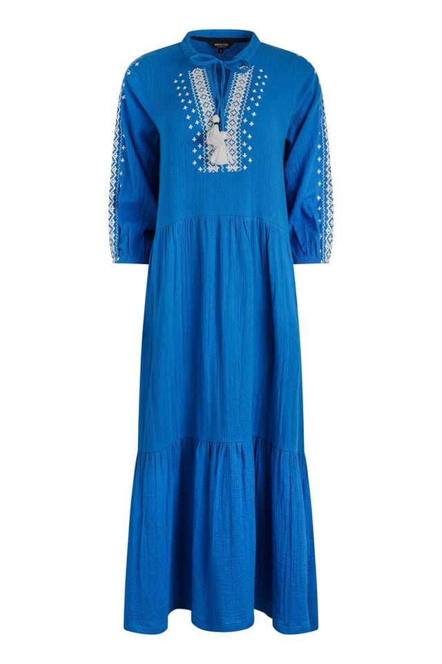Weird Fish Weird Fish Women's Arles Cotton Embroidered Double Cloth Dress in Mid Blue - 2