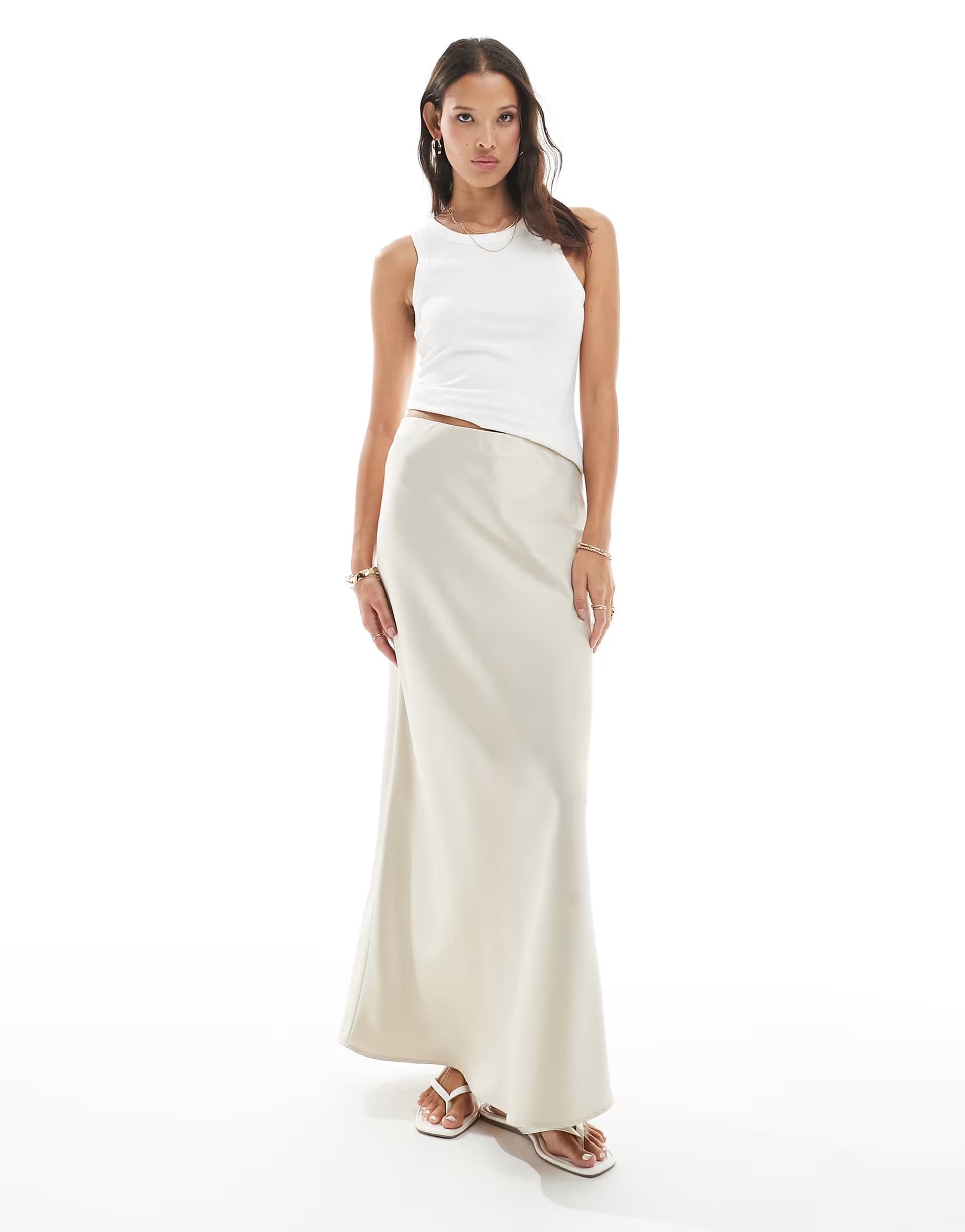 ASOS Vero Moda satin bias midi skirt in stone