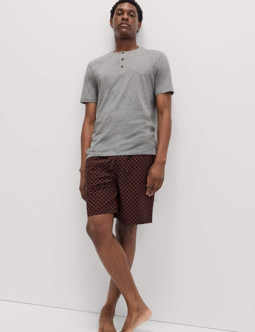 Marks & Spencer M&S Pure Cotton Geometric Print Pyjama Set Grey Mix