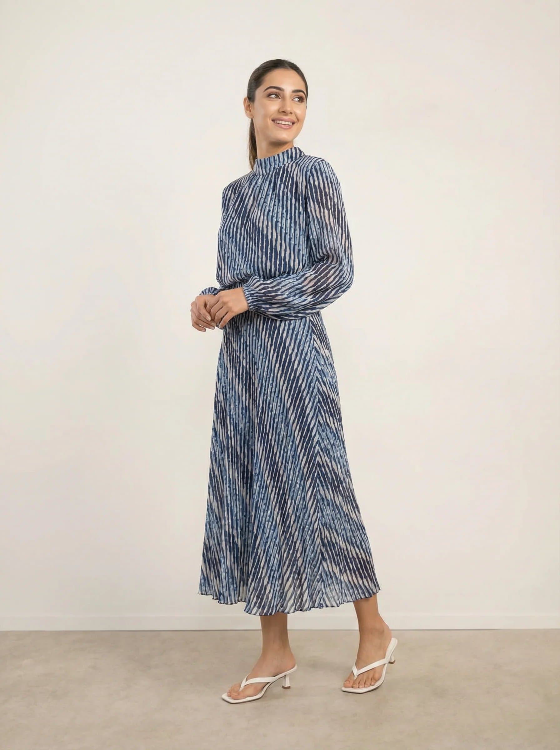 Blue Vanilla High Neck Bubble Print Dress