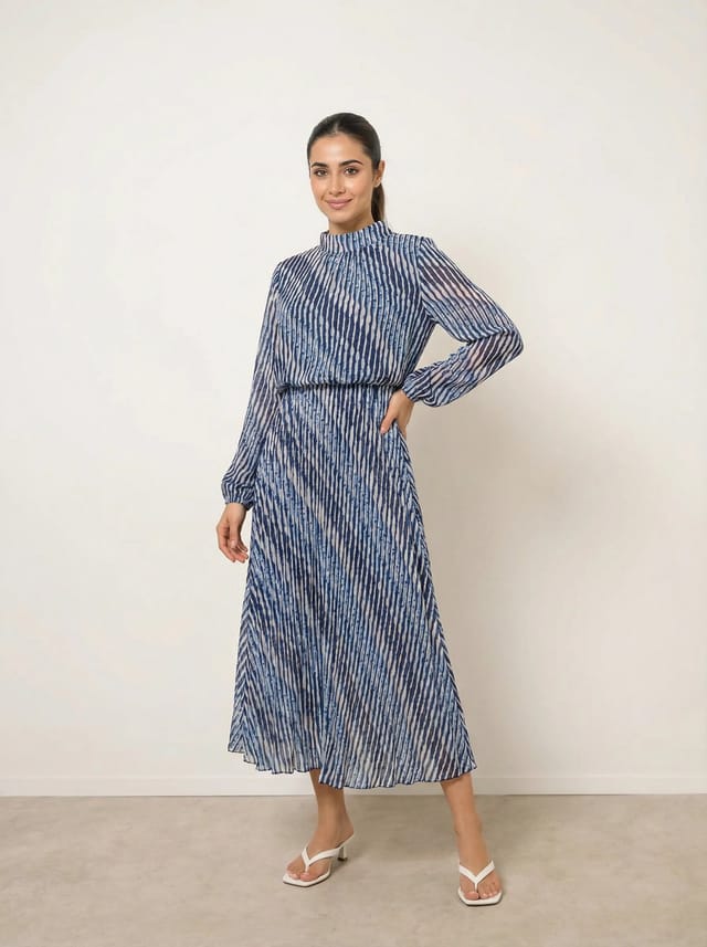 Blue Vanilla High Neck Bubble Print Dress - 2