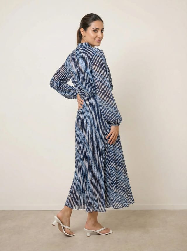 Blue Vanilla High Neck Bubble Print Dress - 3
