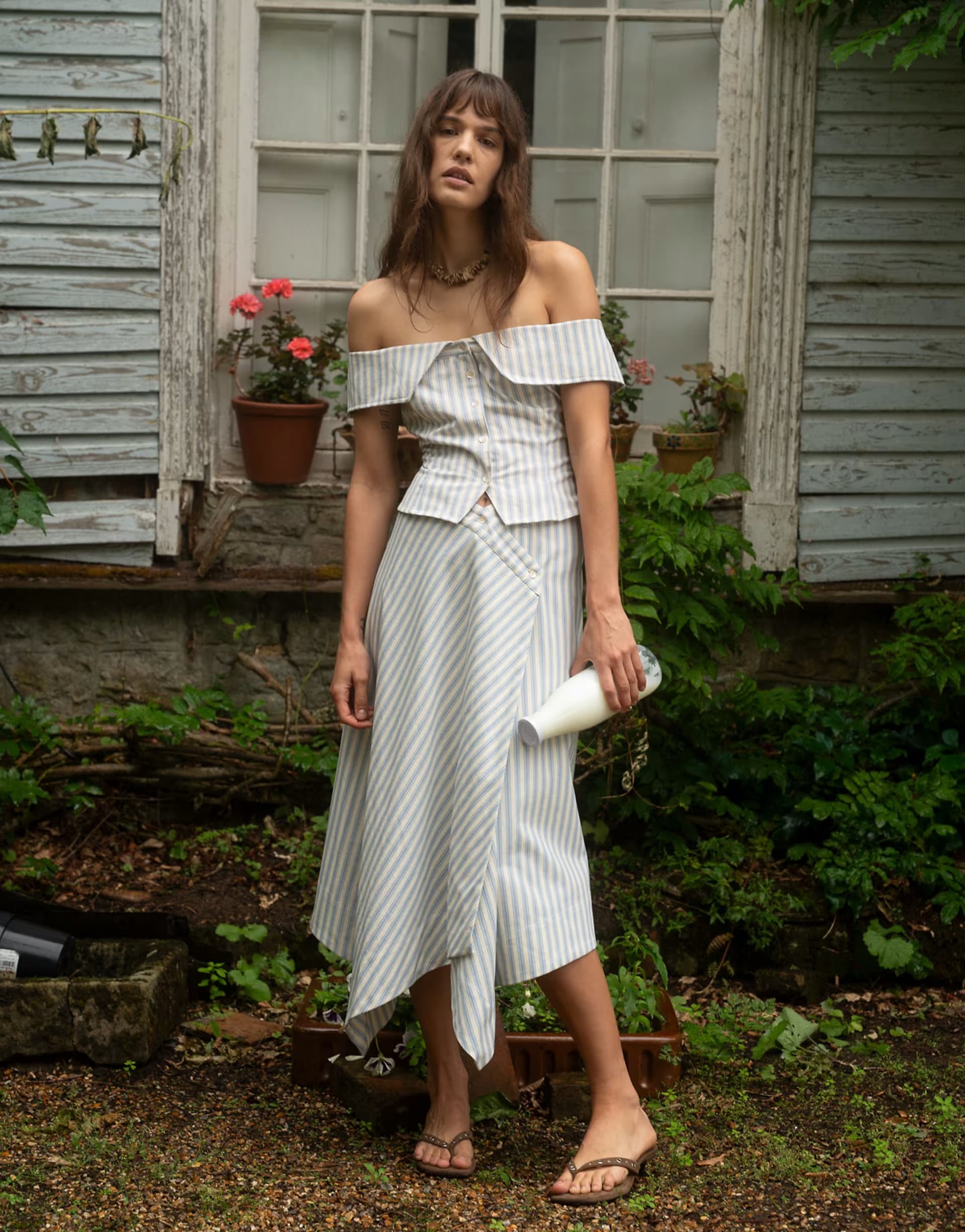 ASOS Muse Assembly midaxi asymmetric hem skirt in ecru stripe co-ord