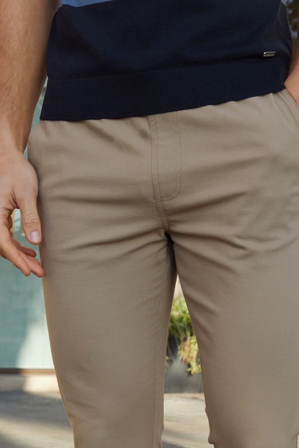 Threadbare Threadbare Men's 'Castello' Cotton Slim Fit Chino Trousers With Stretch in Light Brown - 4