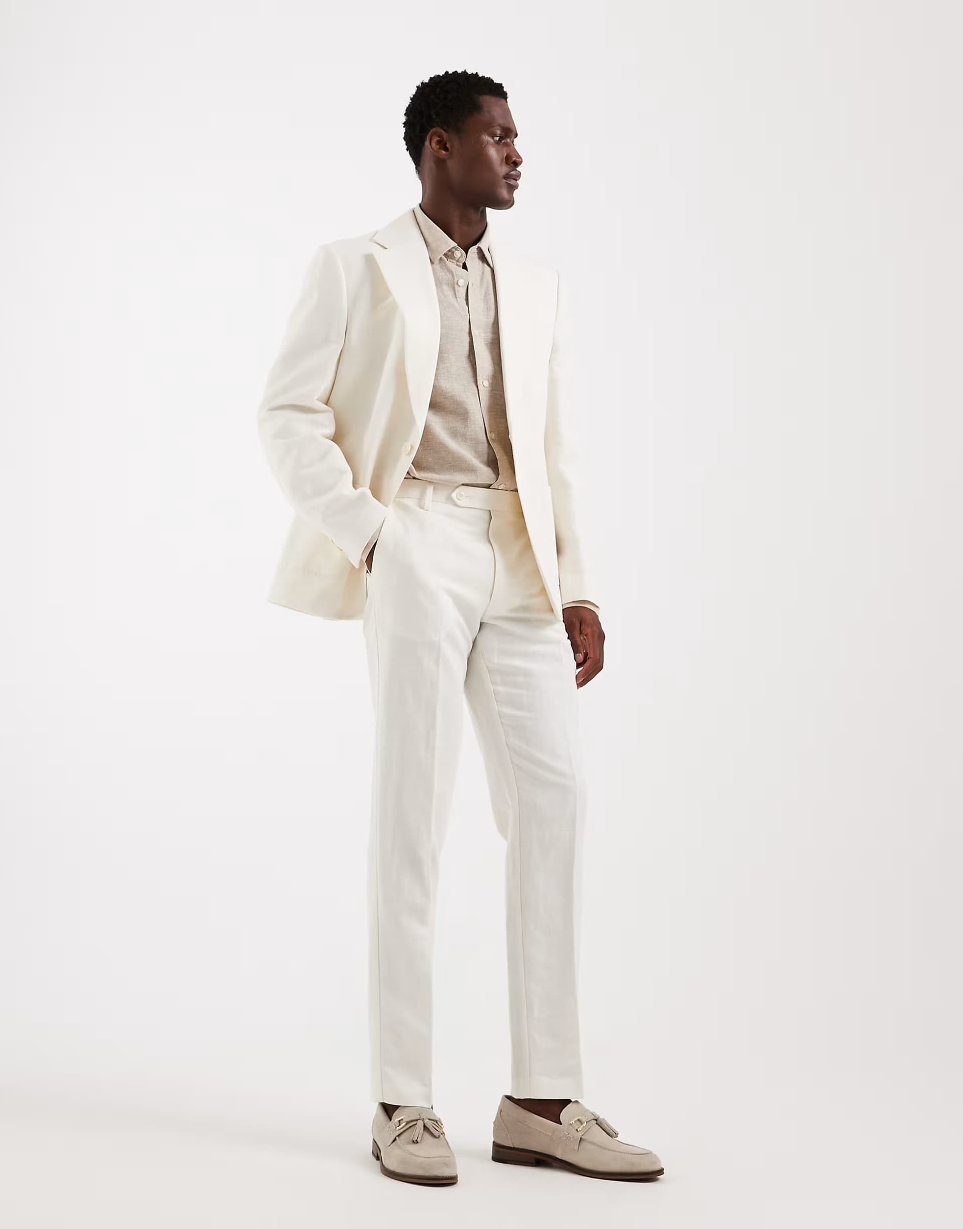 ASOS ASOS DESIGN mix & match linen rich slim suit trousers in cream