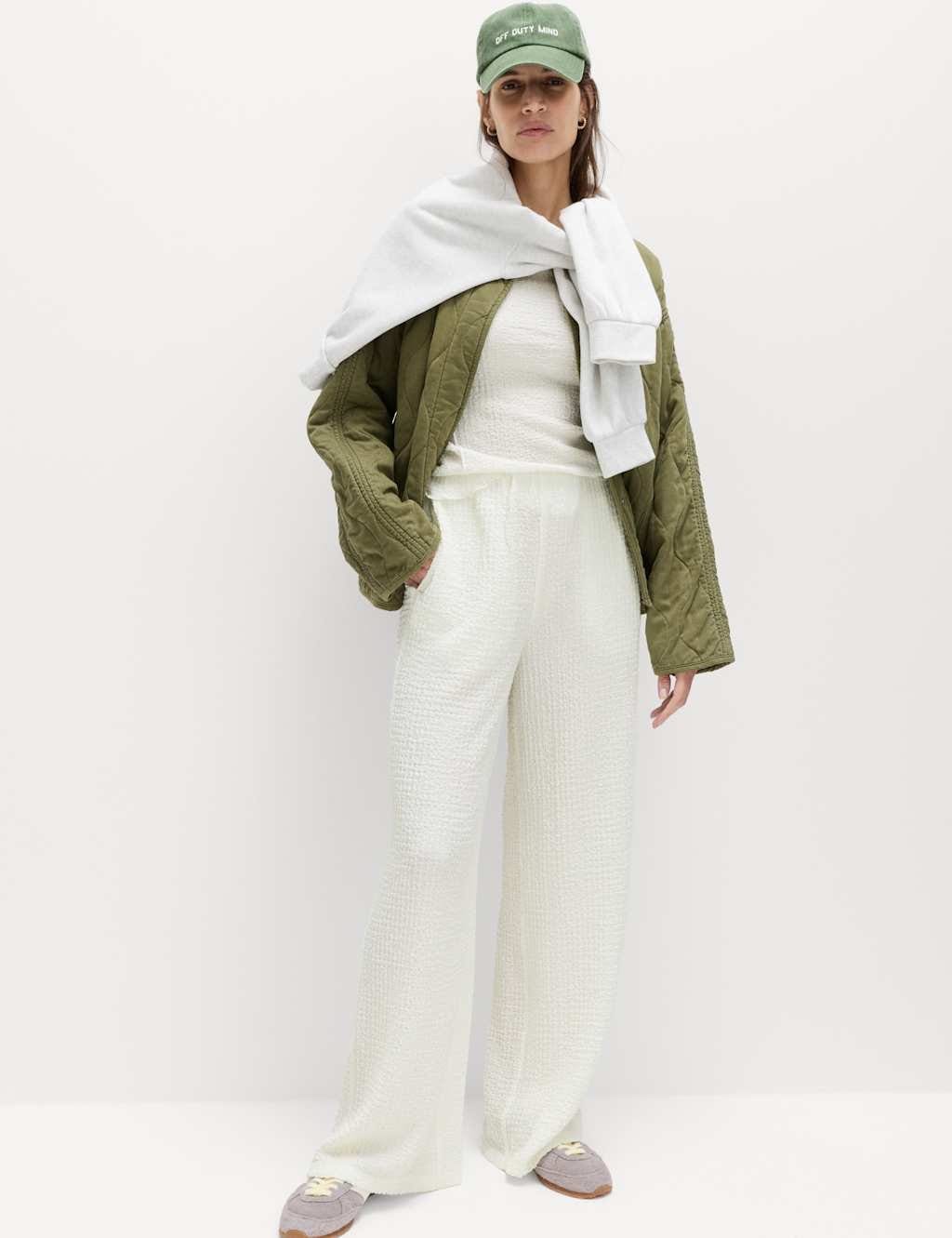 M&S Ivory Textured Wide Leg Trousers