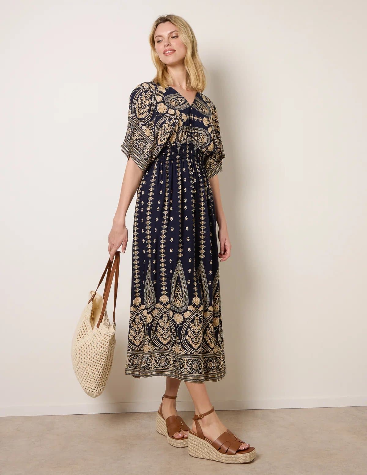 Blue Vanilla Floral Border Design Dress
