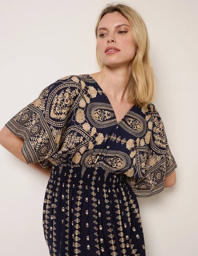 Blue Vanilla Floral Border Design Dress - 2
