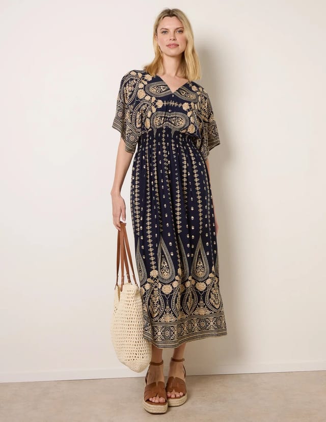 Blue Vanilla Floral Border Design Dress - 3