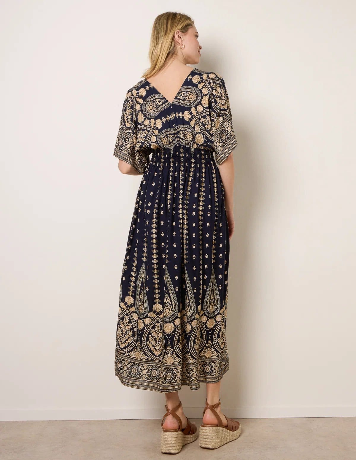 Blue Vanilla Floral Border Design Dress - 4