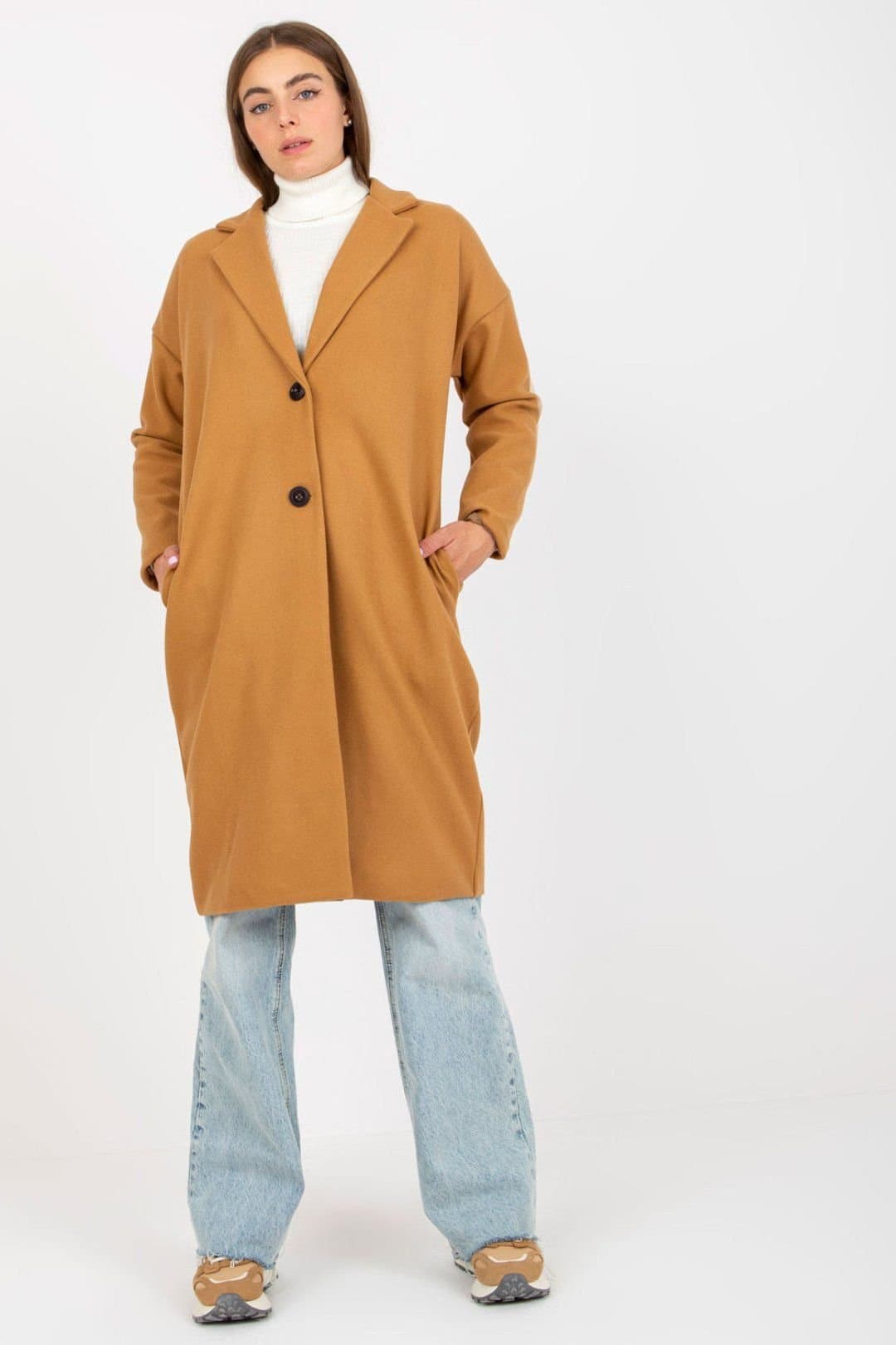 Love Lace Love Lace Women's Single Breasted Lined Wool Coat with Pockets in Brown