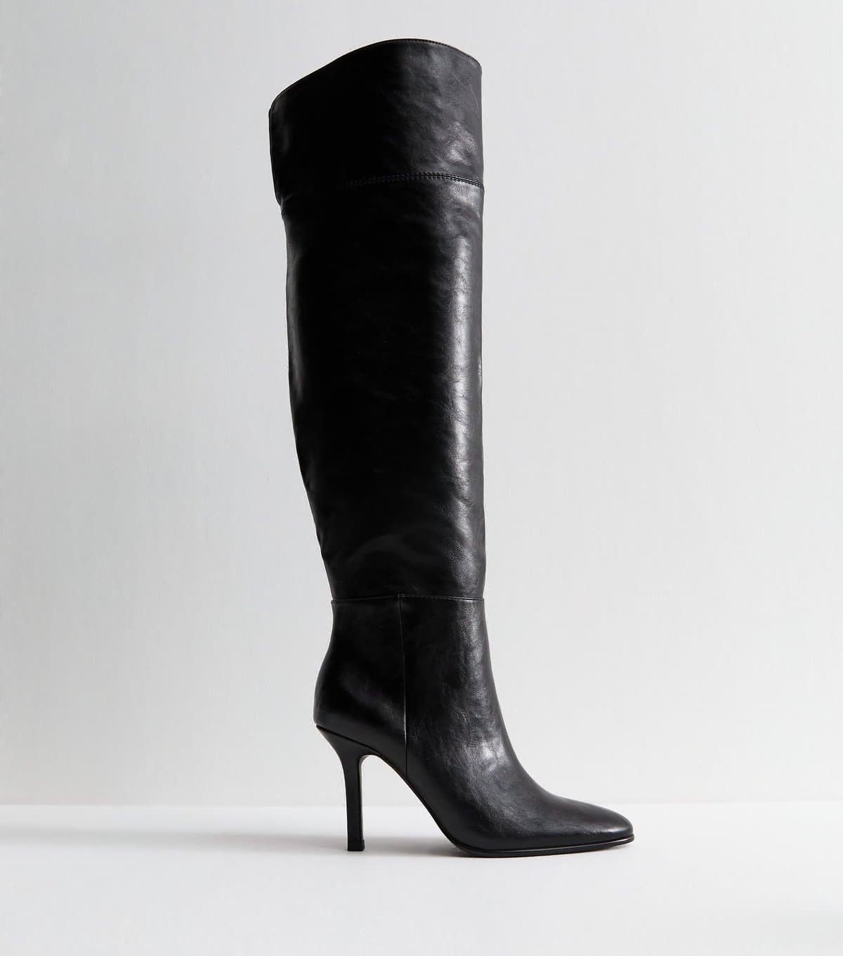 New Look Women's Black Faux Leather Over The Knee Stiletto Boots Vegan New Look