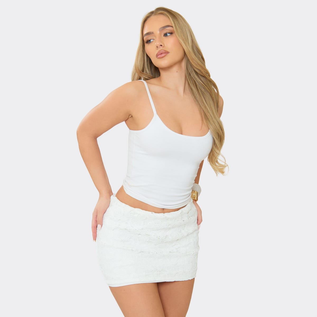 EGO Mid Rise Crochet Mini Skirt In White, Women's Size UK 6 - 1
