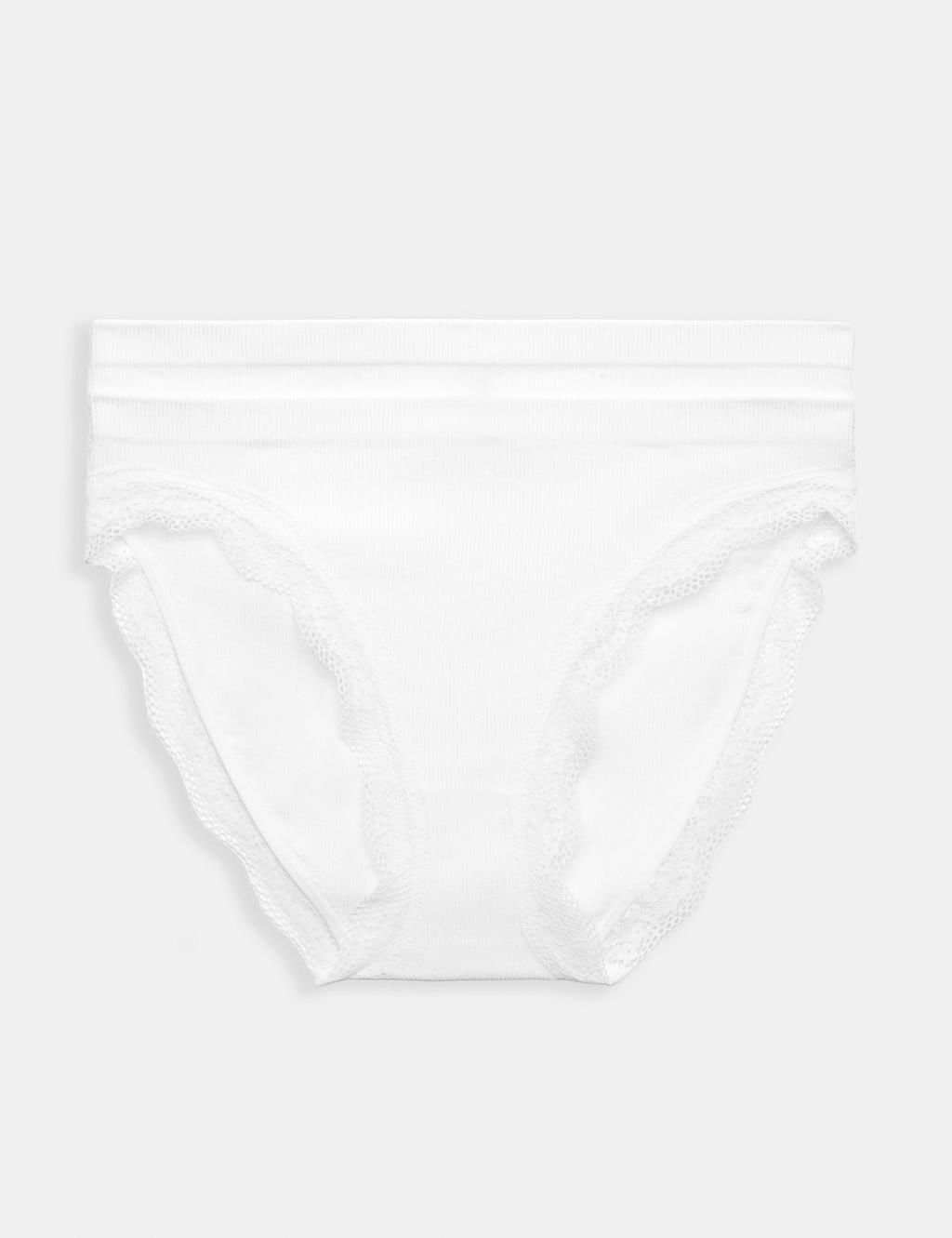 Marks & Spencer M&S 2 Pack Jasmine Lace Trim Seamless High Leg Knickers White - 1