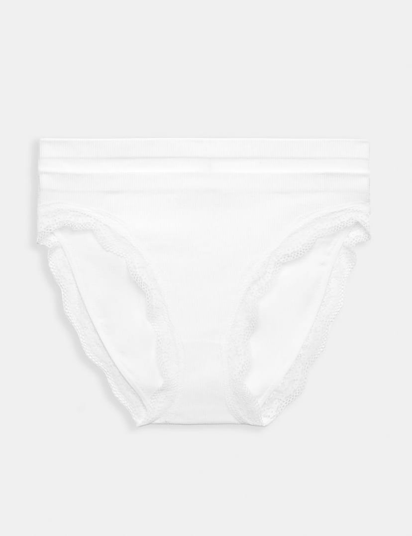 Marks & Spencer M&S 2 Pack Jasmine Lace Trim Seamless High Leg Knickers White - 1