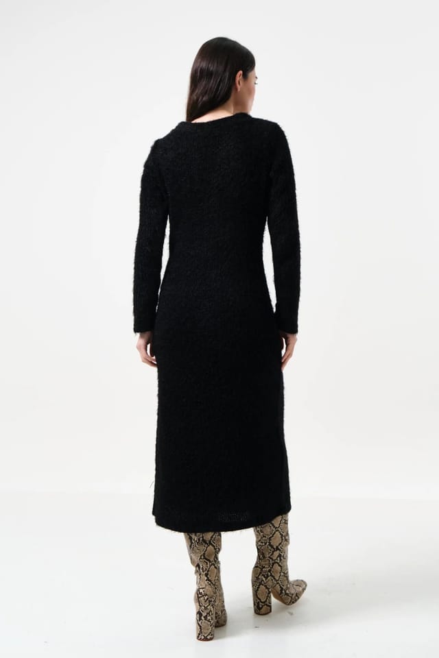 Louche Louche Women's Guila Eyelash Rib Long Sleeve Midi Dress - Black - 2