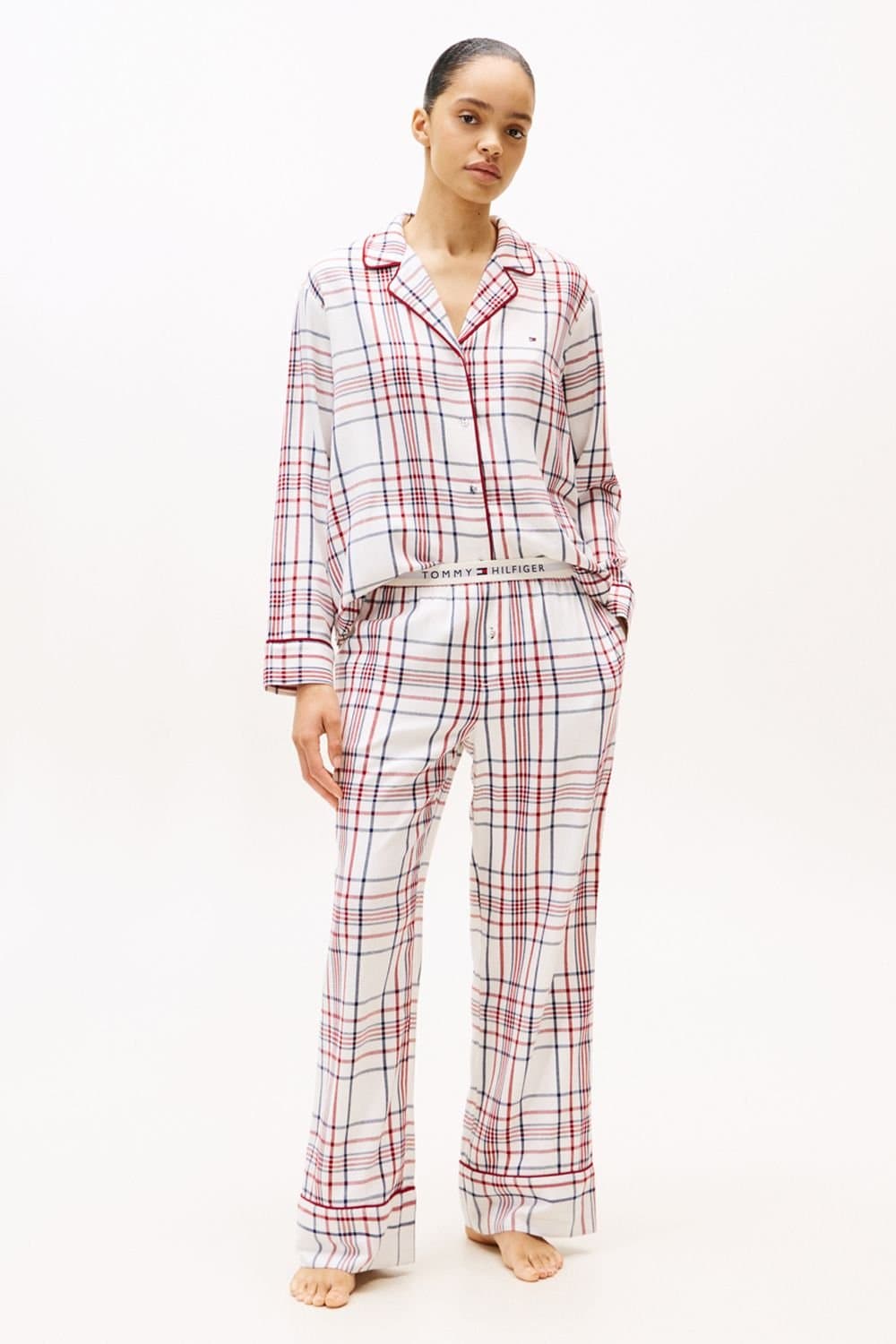 Tommy Hilfiger Tommy Hilfiger Women's Ess. Sleep Gift LS Flannel Shirt Set w. Slipper City Plaid/Ivory