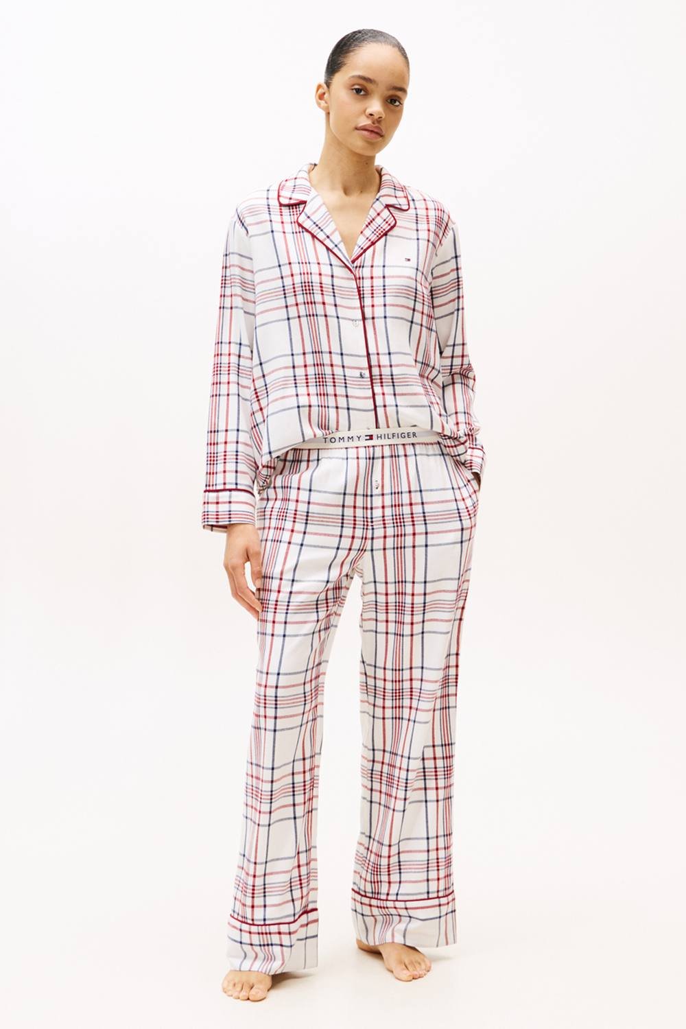 Tommy Hilfiger Tommy Hilfiger Women's Ess. Sleep Gift LS Flannel Shirt Set w. Slipper City Plaid/Ivory - 2