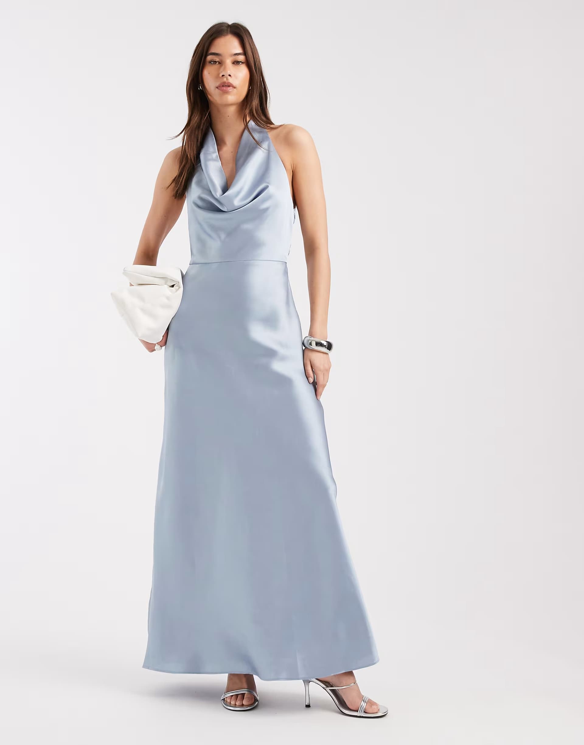 ASOS 4th & Reckless satin cowl neck low back maxi dress in light blue