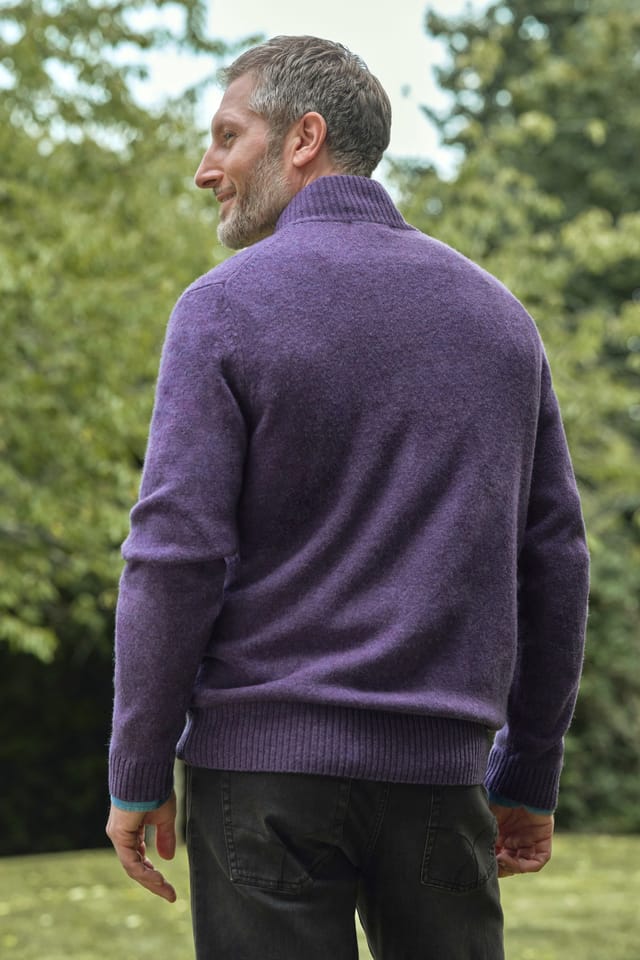 WoolOvers WoolOvers Men's 100% Wool Lincoln Zipper Cardigan in Purple - 3