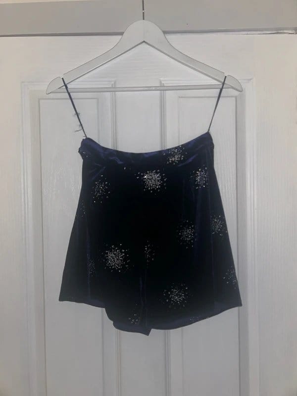 Never Fully Dressed Navy Velvet Shorts with Silver Sequins