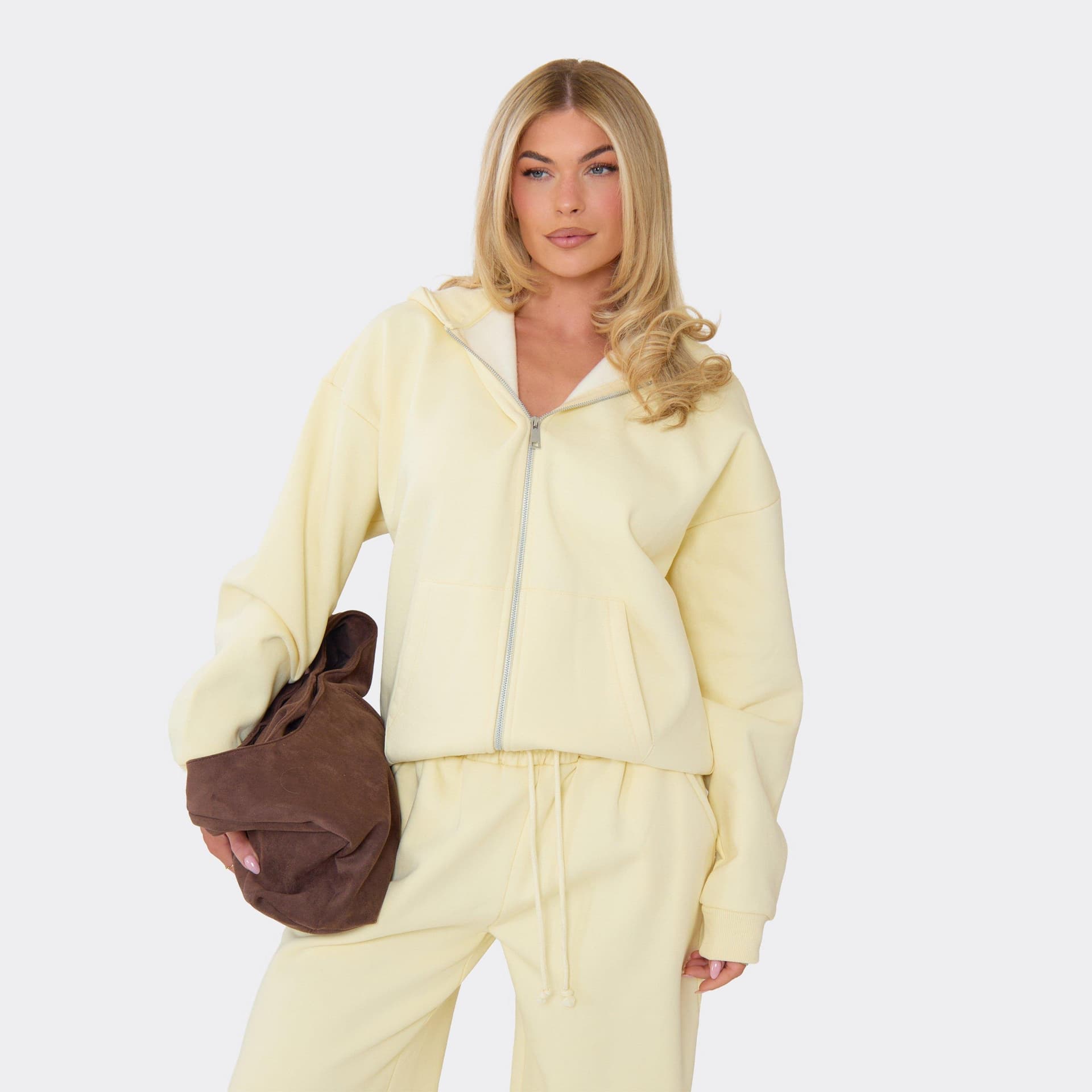 EGO Heavyweight Oversized Double Zip Detail Jacket In Lemon, Women's Size UK 6
