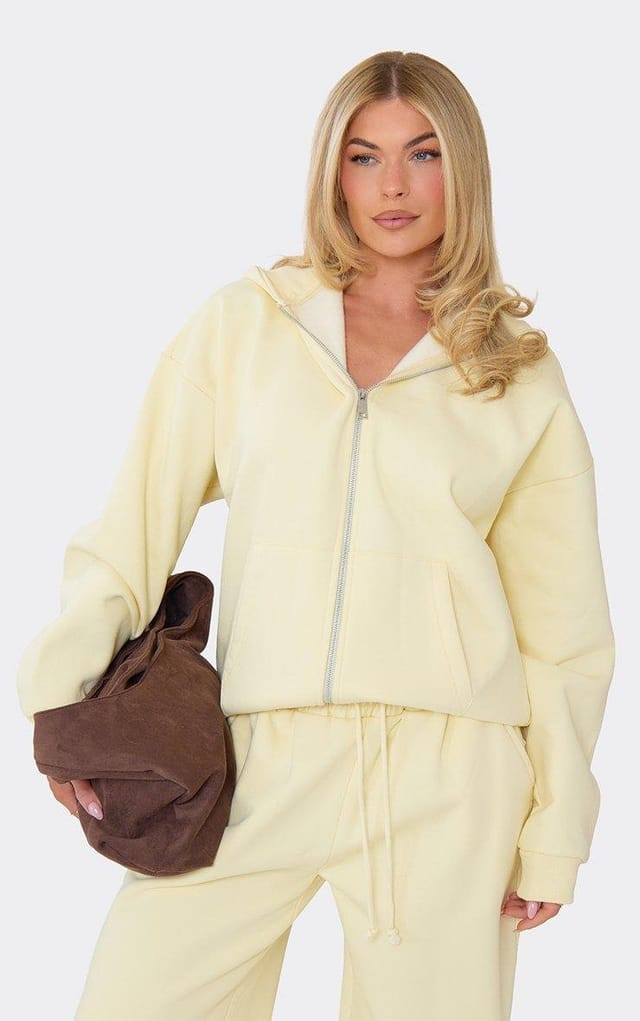 EGO Heavyweight Oversized Double Zip Detail Jacket In Lemon, Women's Size UK 6 - 2
