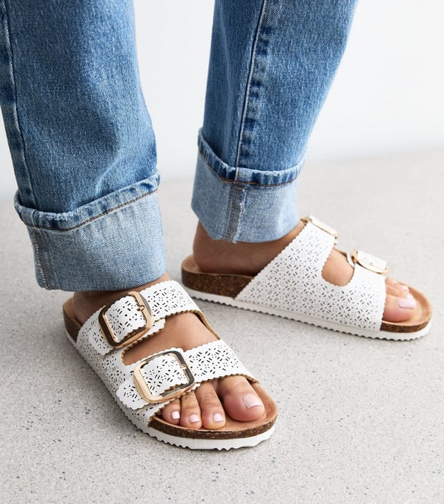 New Look Women's White Lazer Cut Faux Leather Sandals Vegan New Look - 2
