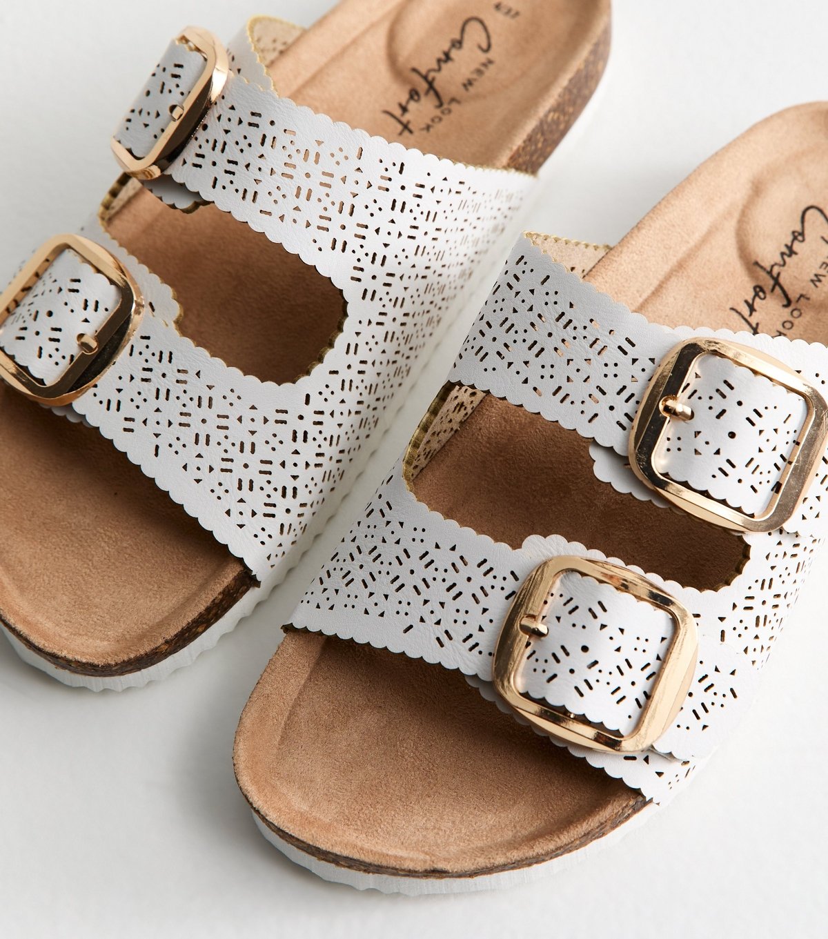 New Look Women's White Lazer Cut Faux Leather Sandals Vegan New Look - 3