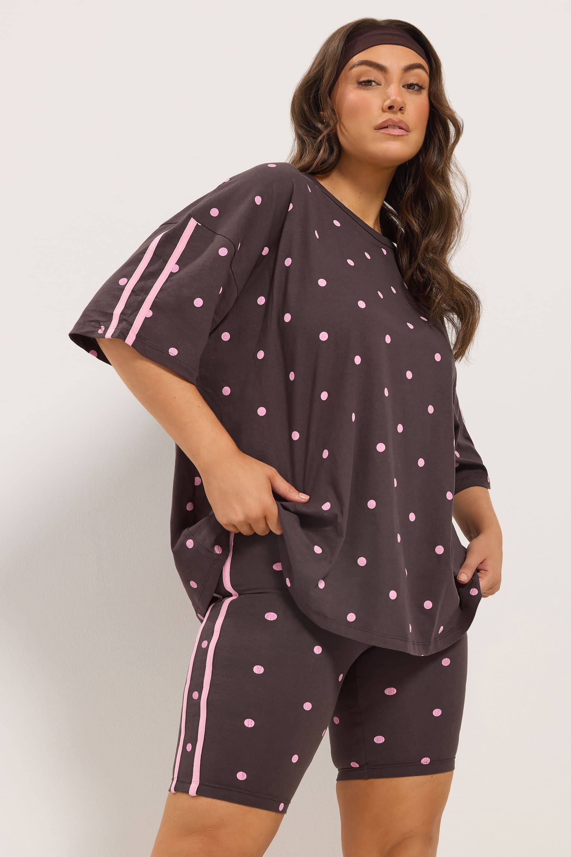 Yours Active Plus Size Chocolate Brown Polka Dot Short