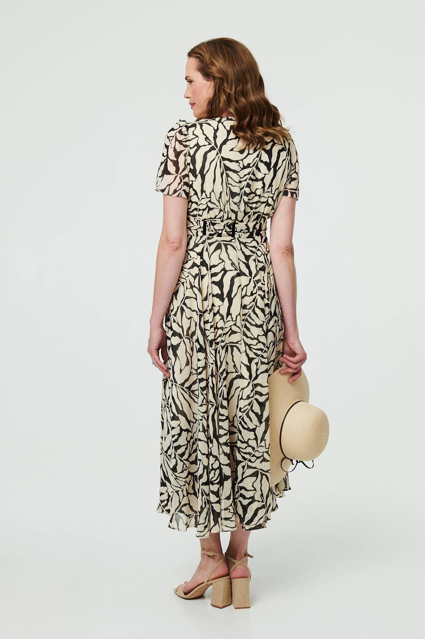 Izabel London Izabel London Women's Printed Ruched Front V-Neck Midi Dress in White - 3