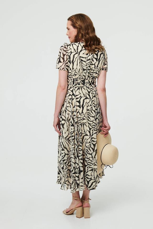 Izabel London Izabel London Women's Printed Ruched Front V-Neck Midi Dress in White - 3