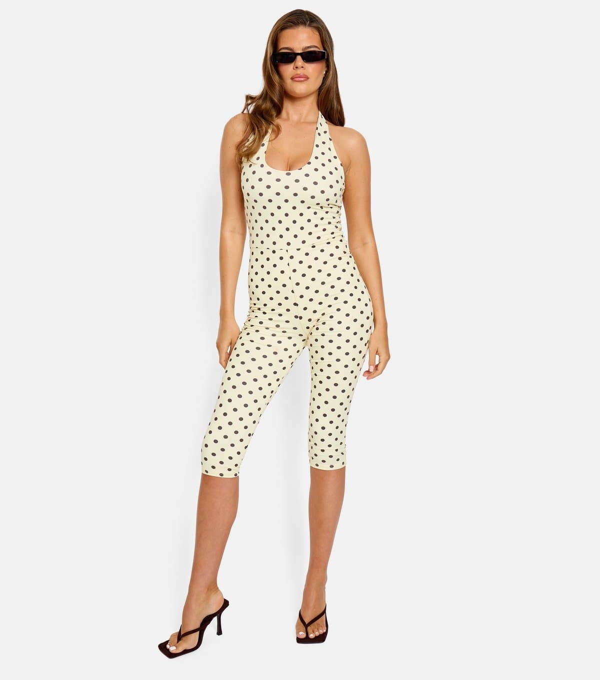 Public Desire Women's Light Yellow Polka Dot Capri Jumpsuit Public Desire New Look
