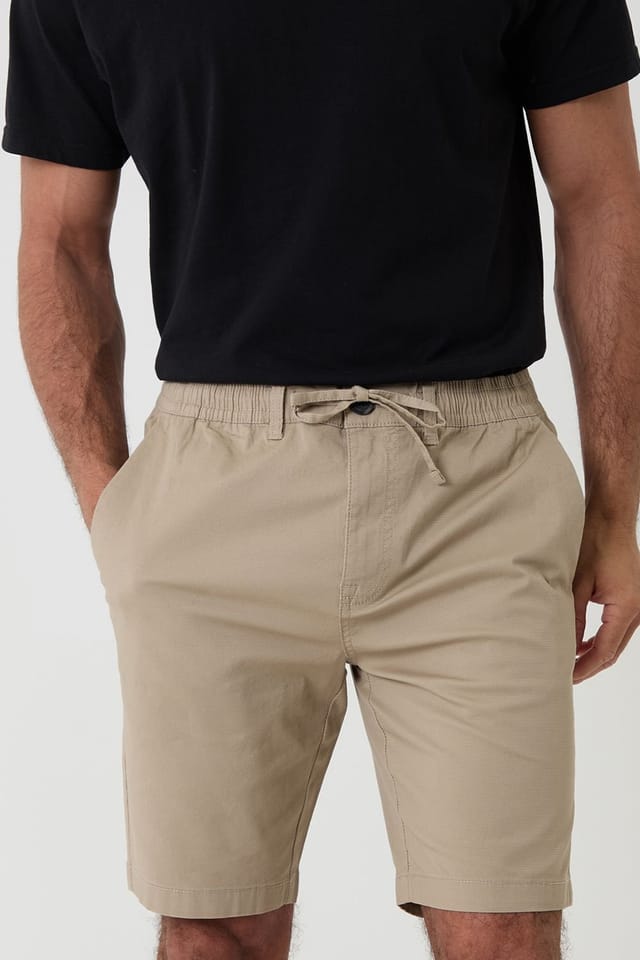 Threadbare Threadbare Men's Elasticated Waist Stretch Chino Shorts in Stone - 3