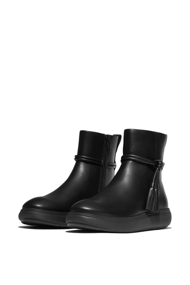 FitFlop FitFlop Women's Iq-Comff Tassel Leather Short Boots All Black - 2