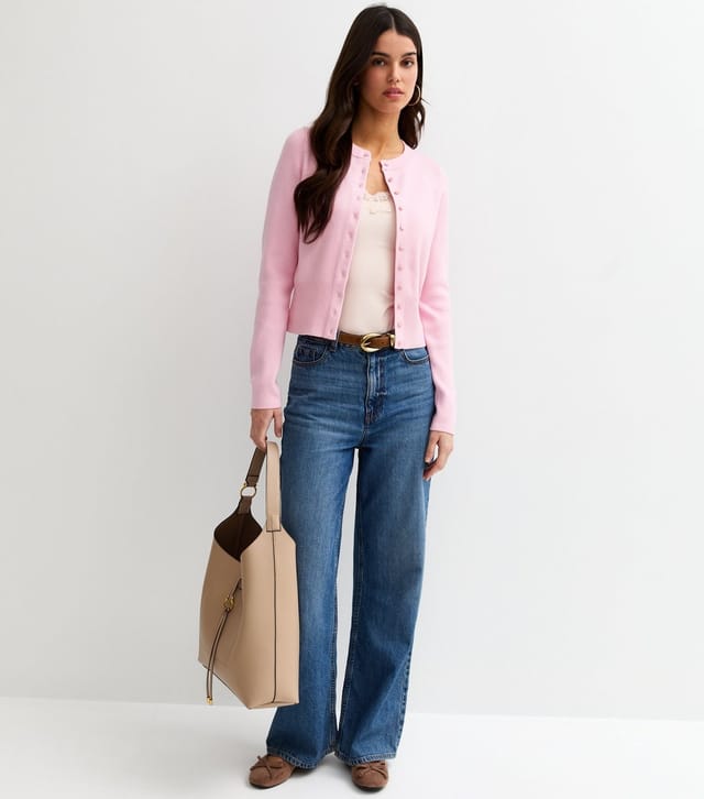 New Look Women's Light Pink Compact Knit Crew Neck Cardigan New Look - 3