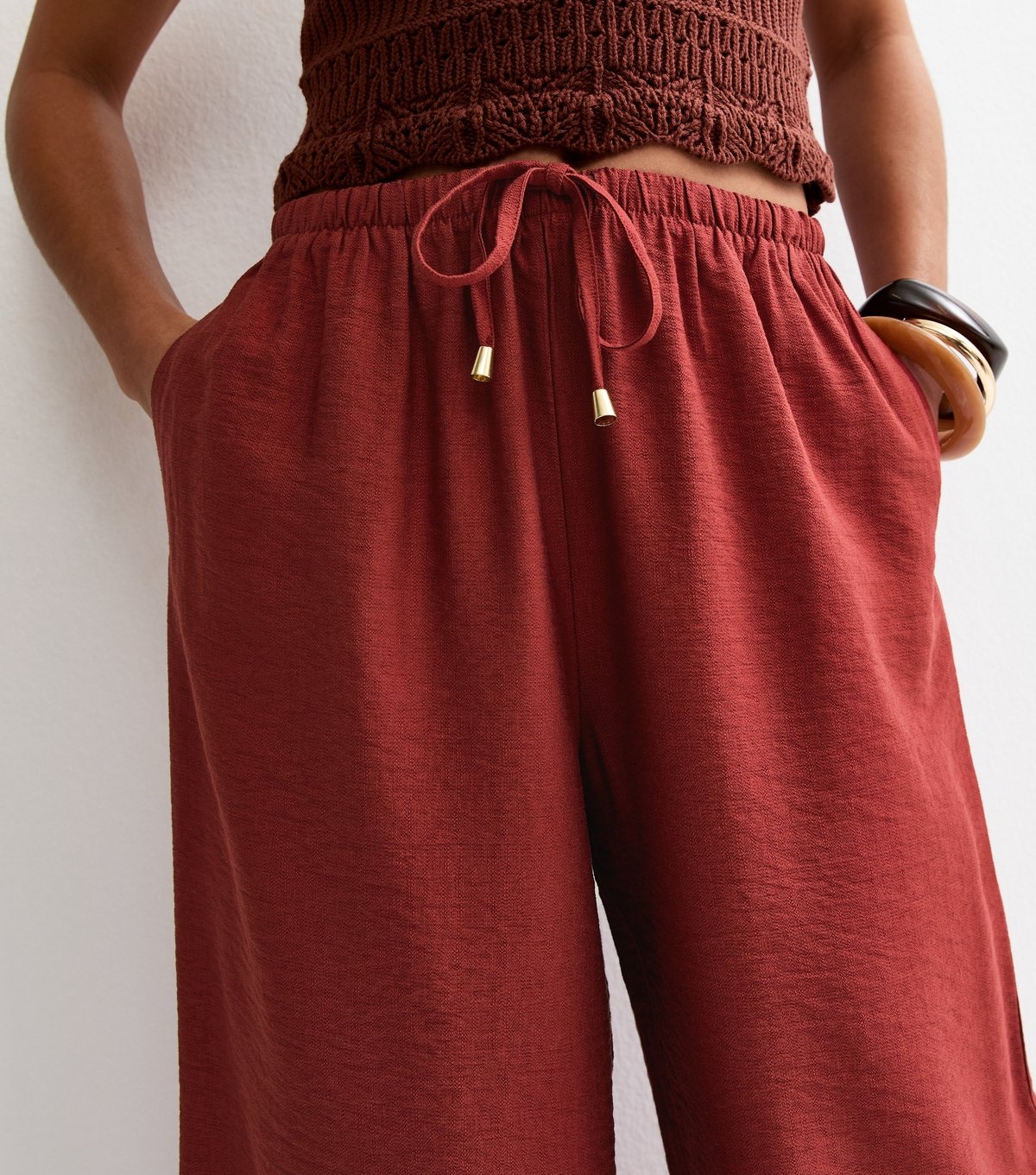 New Look Women's Petite Rust Wide Leg Drawstring Trousers New Look - 2