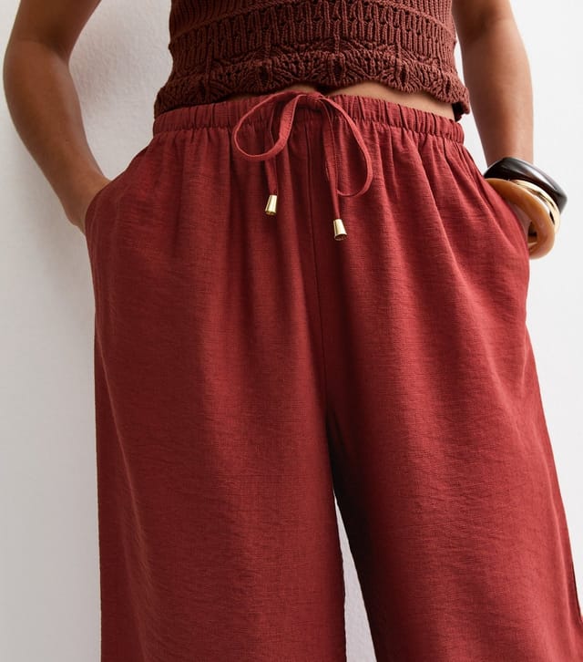New Look Women's Petite Rust Wide Leg Drawstring Trousers New Look - 2