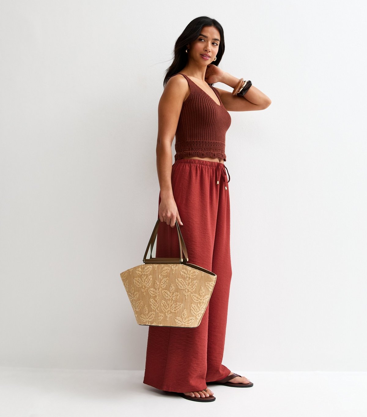 New Look Women's Petite Rust Wide Leg Drawstring Trousers New Look - 3