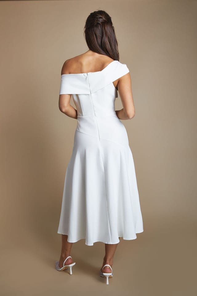 Coast Coast Women's Bardot Waterfall Crepe Midi Dress in Ivory - 3